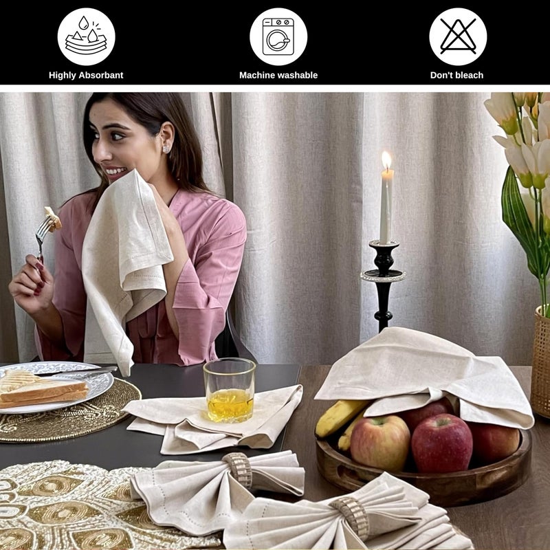 Bedding Craft Linen Flax Cotton Cloth Dinner Napkins Set of 12 â€“ 20x20 Natural Hemstitched Fabric â€“ Machine Washable Elegant Reusable Table Napkins for Weddings, Parties & Dining DÃ©cor - Image 4